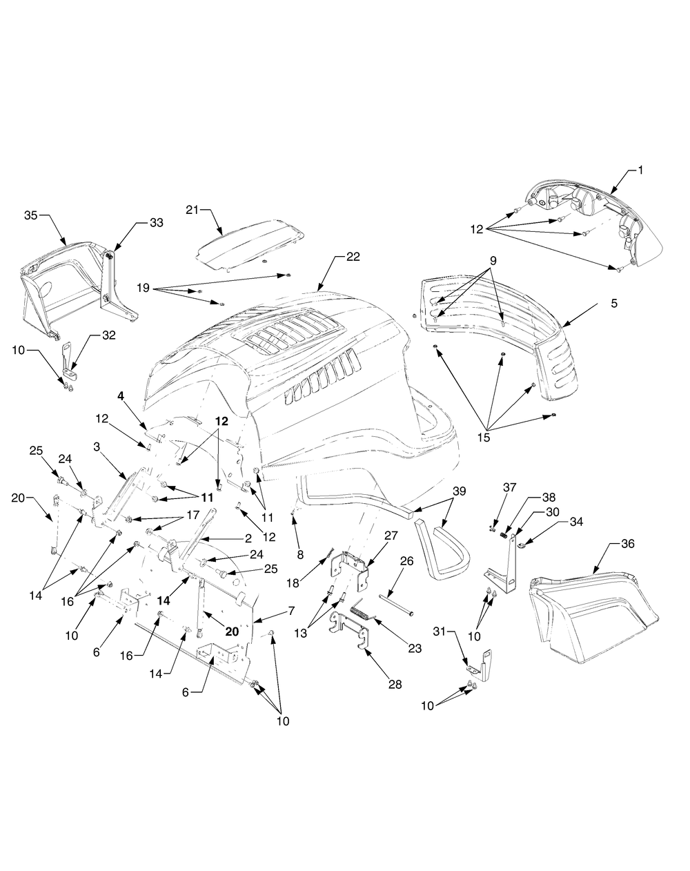 Hood, Grille And Side Panels 1d015g And After Diagram and Parts List for 6284 54AD64H710-54AT64H710-54BD64H710-54BT64H710 Cub Cadet Lawn Tractor